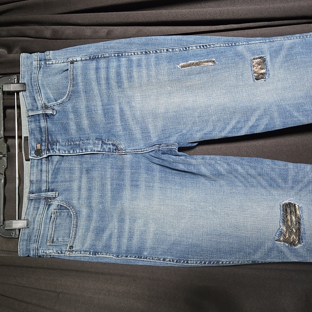 WHBM High-Rise Straight Distressed Beaded Herringbone Pattern Jeans Size 14